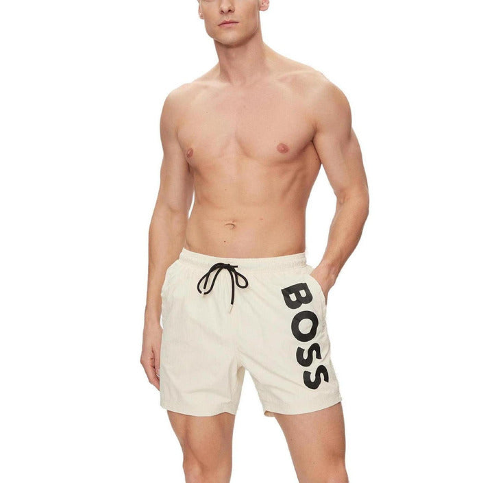 Boss Logo Quick Dry Athleisure Swim Shorts - Beige