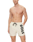 Boss Logo Quick Dry Athleisure Swim Shorts - Beige