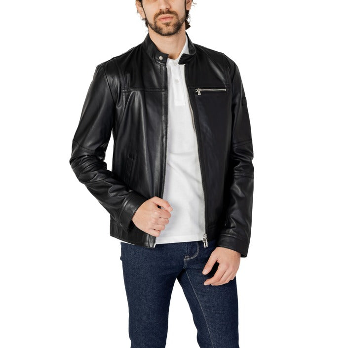 Peuterey Minimalist Racer 100% Leather Jacket - black