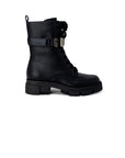Guess Logo Buckle Lace Up All Black Boots