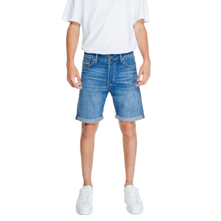 Jack & Jones Logo Rolled Hem Light Wash Denim Shorts