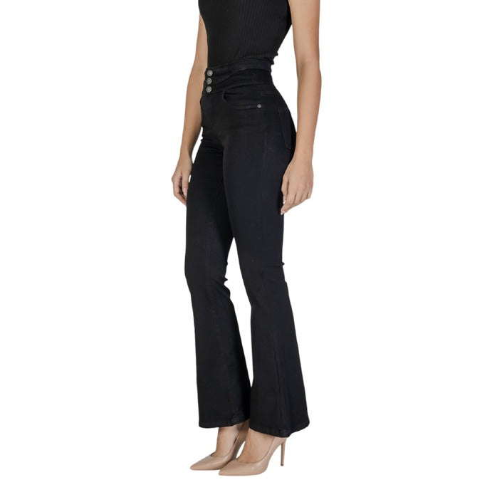 Only Minimalist High Waist Flared Fit Cotton-Blend Black Pants