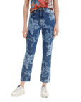 Desigual Logo Straight Leg Crop Jeans With Floral Print All Over
