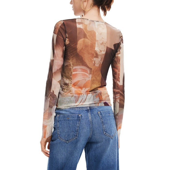 Desigual Sheer Long Sleeve Top Abstract Pattern