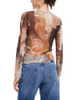 Desigual Sheer Long Sleeve Top Abstract Pattern