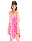 Aniye Colorblock Frilly V-Neckline Mini Glam Dress
