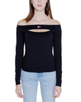 Tommy Hilfiger Jeans Logo Black Off-Shoulder Long Sleeve Top With Chest Cut Out