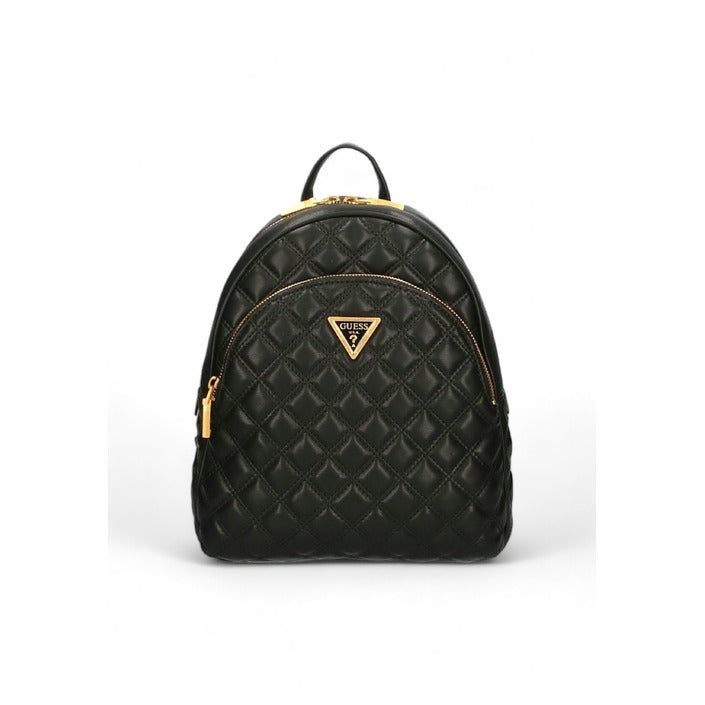 Guess Logo Badge Quilted Black Vegan Leather Backpack