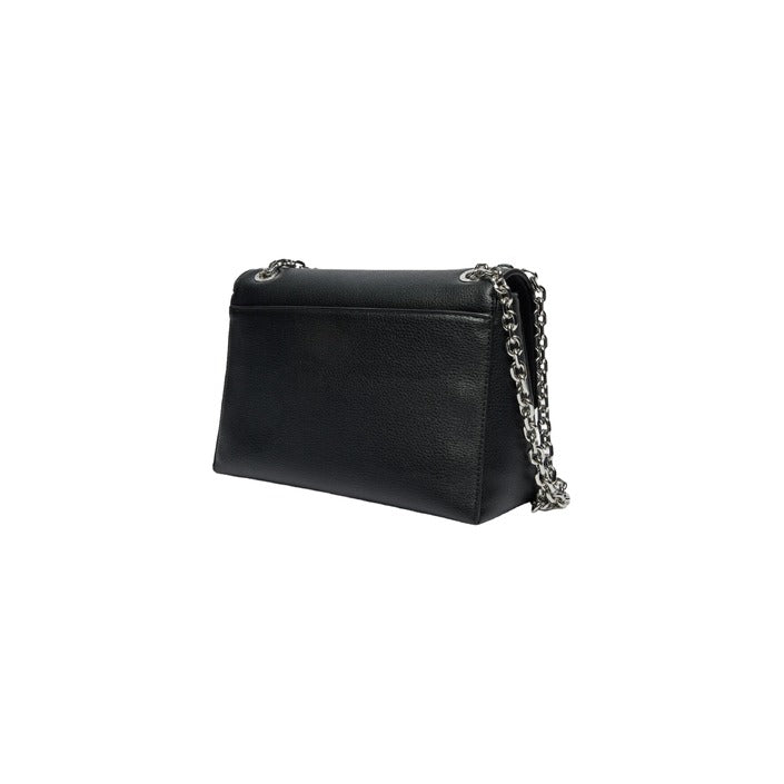 Calvin Klein Logo Structured Black Vegan Leather Bag With Semi-Chain Strap