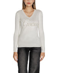 Guess Logo V-Neck Long Sleeve Knit Top