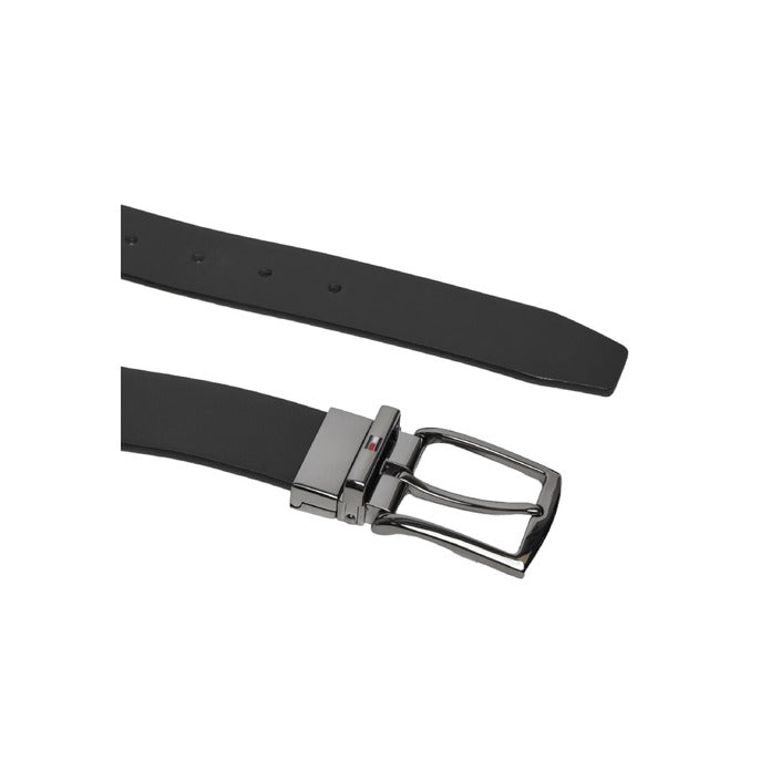 Tommy Hilfiger Logo Genuine Leather Square Buckle Black Belt