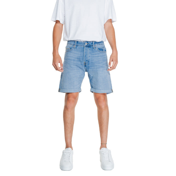 Jack & Jones Logo Bleached & Light Wash Rolled Hem Denim Shorts