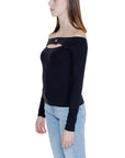 Tommy Hilfiger Jeans Logo Black Off-Shoulder Long Sleeve Top With Chest Cut Out