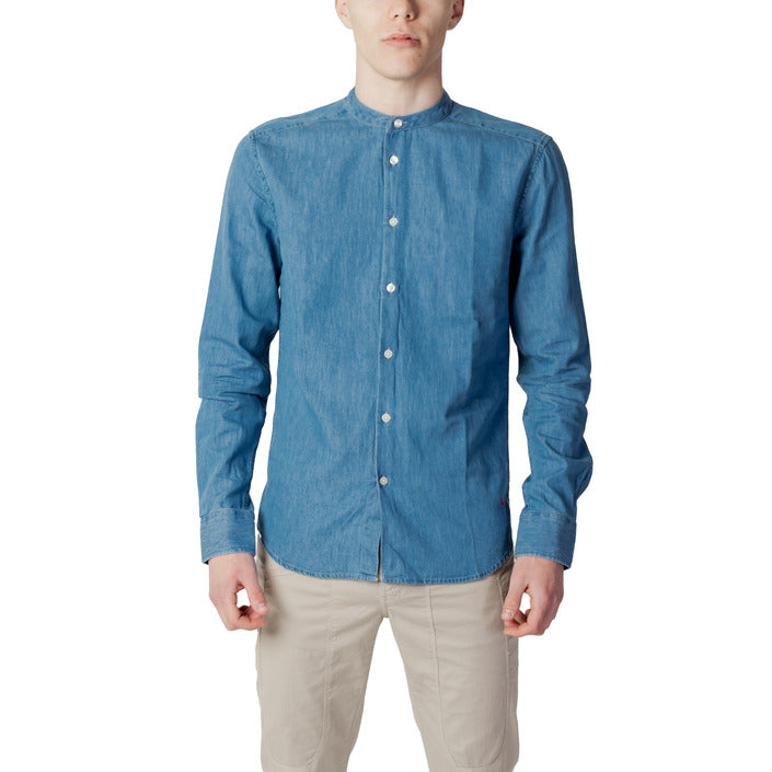 Peuterey Pure Cotton Collarless Button-Down Shirt - light denim blue
