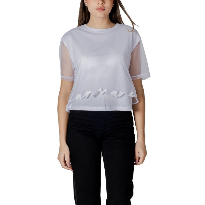 Armani Exchange Logo Sheer Sleeve Top