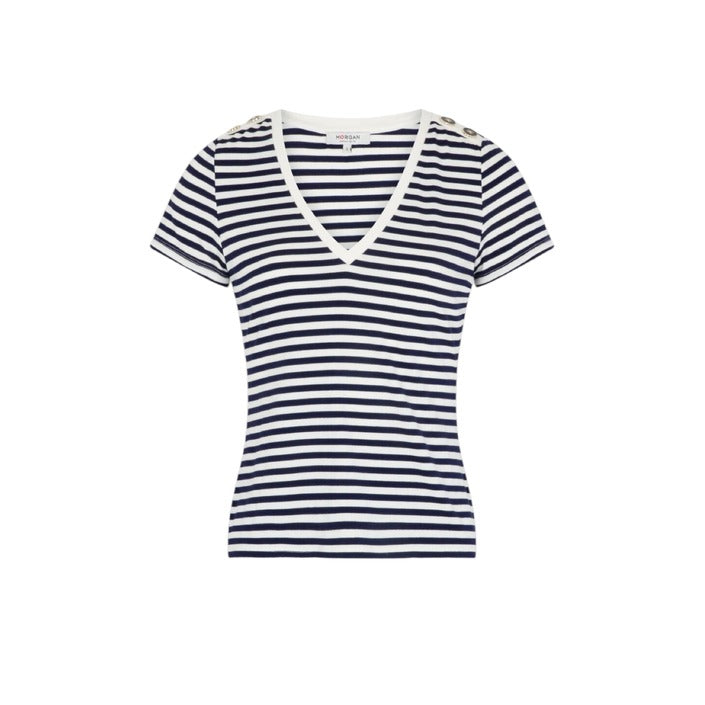 Morgan De Toi Stripe V-Neckline Top