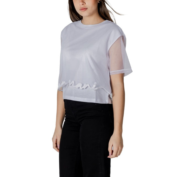 Armani Exchange Logo Sheer Sleeve Top