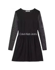 Calvin Klein Jeans Logo Sheer Mesh Sleeve Winter Dress